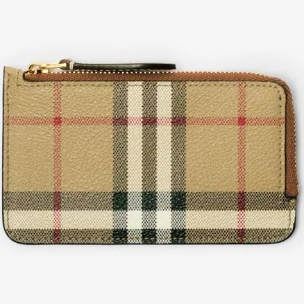 Burberry Check E-Canvas & Leather Zip Card Case