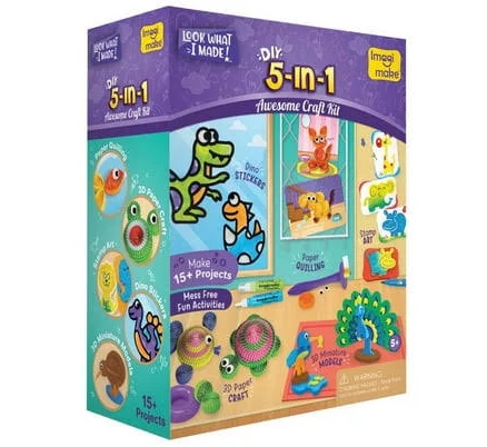 Imagimake 5 in 1 Awesome Craft Kit Over 15 Projects Creative DIY Arts & Crafts Craft Kit for Kids